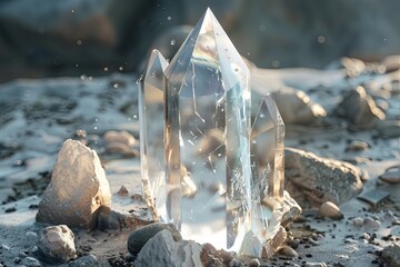 Magnificent, Towering Crystal Stands Out Prominently Amid the Rugged Rocks