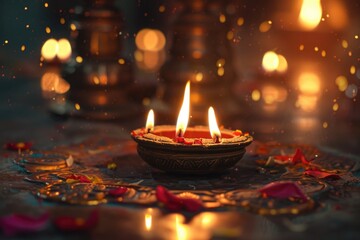 Lit Candle with Petals