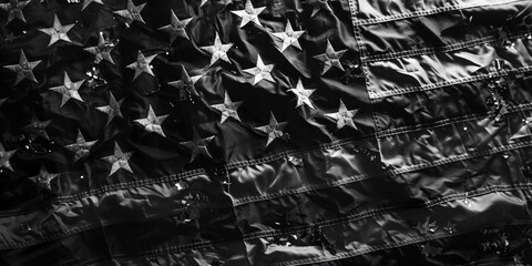 American Flag in Black and White