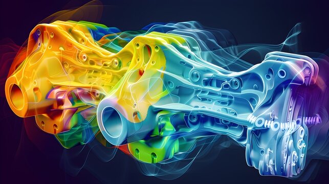 Color-Coded Stress Distribution Map Overlaying a Loaded Component in a Finite Element Analysis (FEA) Illustration Demonstrating High and Low Stress Regions