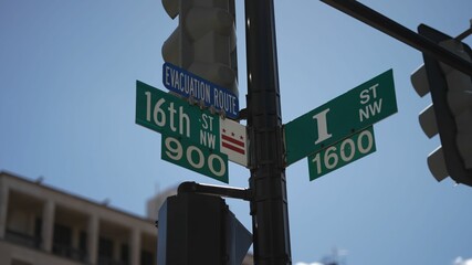 Fototapeta premium I street NW and 15th street NW street signs in downtown Washington DC symbolizing lobbying and corruption in nations capital