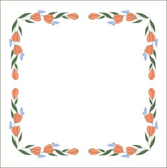 Elegant colorful vegetal ornamental frame with flowers and butterflies, decorative border, corners for greeting cards, banners, business cards, invitations, menus. Isolated vector illustration.	
