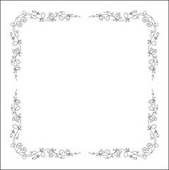Black and white floral frame with bluebell flowers, bluebells decorative corners for greeting cards, banners, business cards, invitations, menus. Isolated vector illustration.	