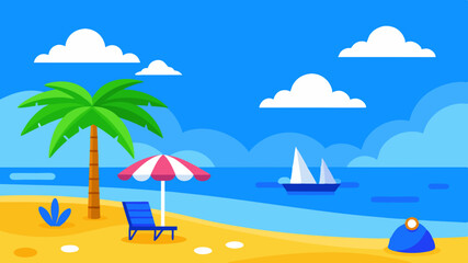 Cartoon blue beach wallpaper vector illustration