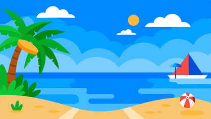 Cartoon blue beach wallpaper vector illustration