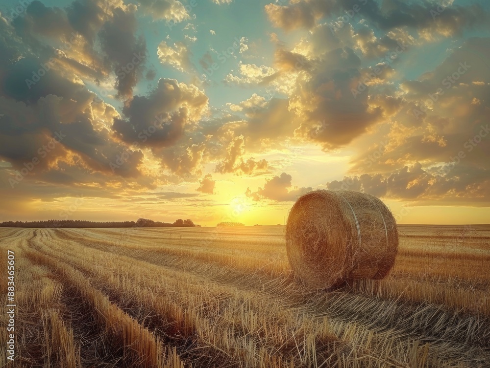 Canvas Prints hay field with bale