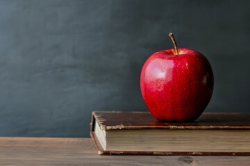 Big ripe red apple on a blue background - juicy summer fruit. Beautiful simple AI generated image in 4K, unique.