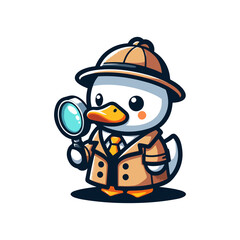 cute duck detective icon character