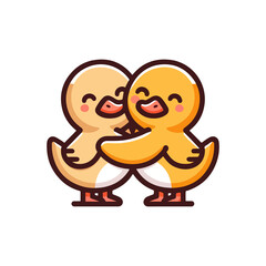 cute duck hugging icon character