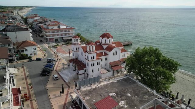Aerial video above Holy Church of Saint Photine in Greece