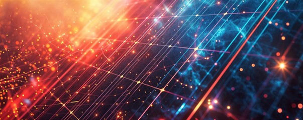 Obraz premium Abstract Grid Background With Red and Blue Lights