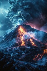 Volcano with Lava and Lightning