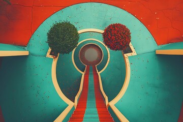 High-school memories depicted in a collage style, shot from a bird's eye view with a leading lines composition and a vignette effect, illuminated by ambient light, featuring an analogous color