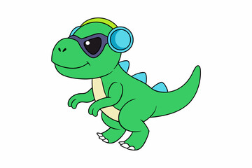  Dino Running with Headphones and DJ Sunglasses