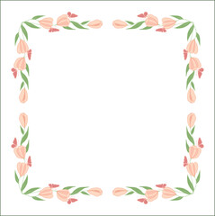 Elegant colorful vegetal ornamental frame with flowers and butterflies, decorative border, corners for greeting cards, banners, business cards, invitations, menus. Isolated vector illustration.	
