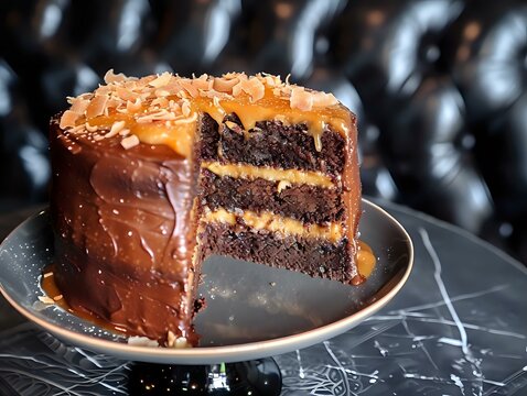 Creamy Coconut Pecan Frosting on Chocolate Cake