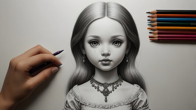 White background doll pencil sktech generated Ai 