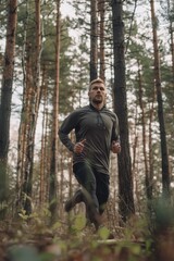 Man Running in Woods