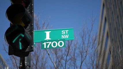 I street NW and 18th street NW street signs in downtown Washington DC symbolizing lobbying and corruption in nations capital
