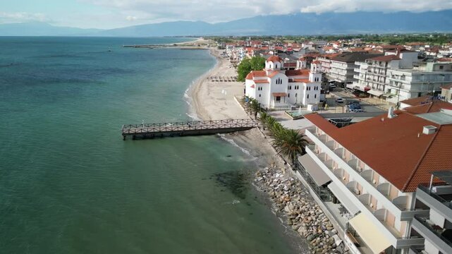 Aerial video above Holy Church of Saint Photine in Greece