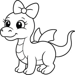 Fototapeta premium Cute Dragon wearing bow in his head vector mandala on white background , coloring page 