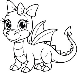 Naklejka premium Cute Dragon wearing bow in his head vector mandala on white background , coloring page 