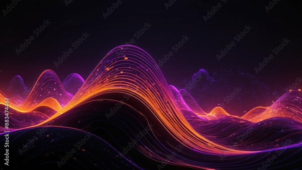 Wall mural abstract neon purple and orange digital waves in a futuristic, vibrant composition