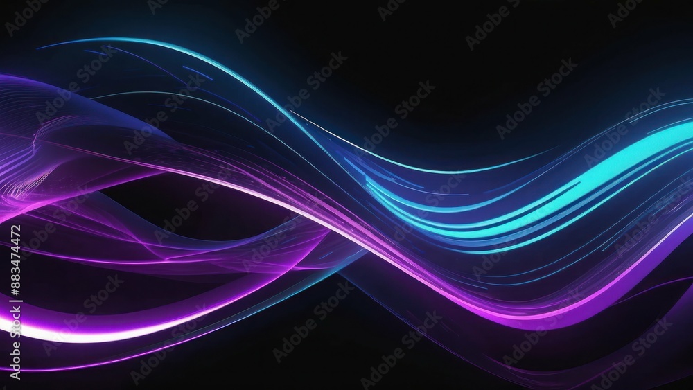 Poster futuristic digital waves of violet and blue neon lights create a sleek and dynamic background