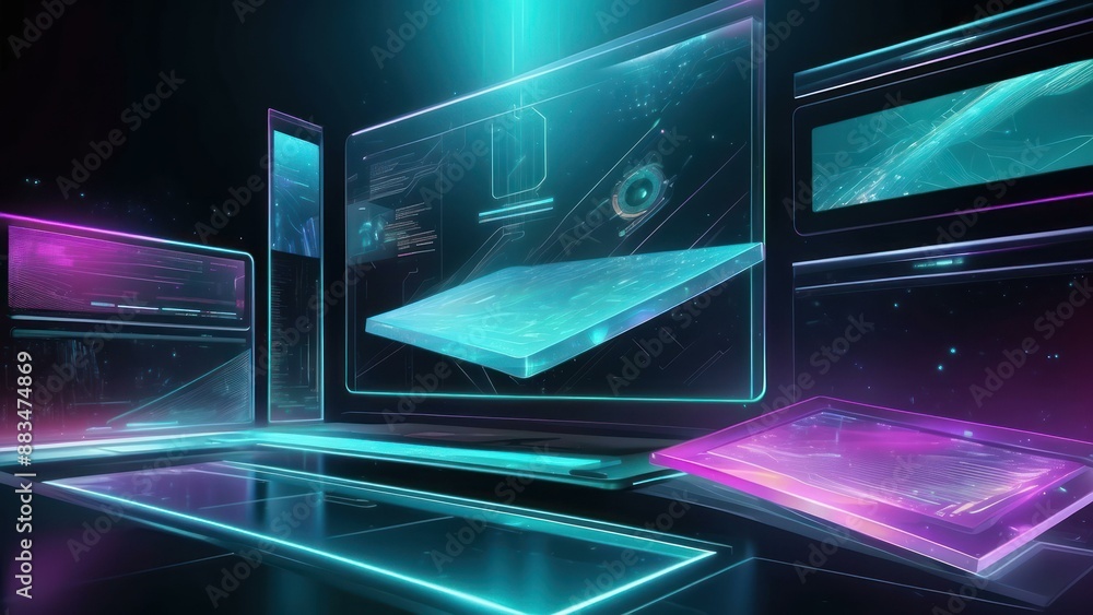 Poster futuristic digital interface background with holographic displays, perfect for tech and sci fi theme