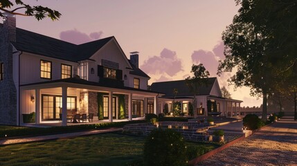 suburban farmhouse with a modern exterior and a classic interior, blending the best of both worlds