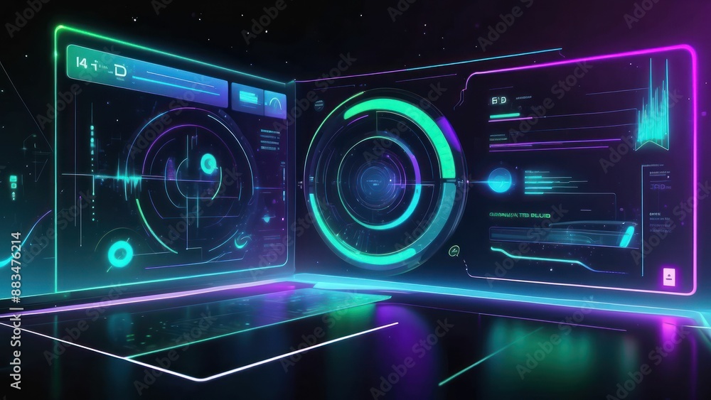 Aufkleber futuristic hud interface background with holographic graphics and data visualization screens
