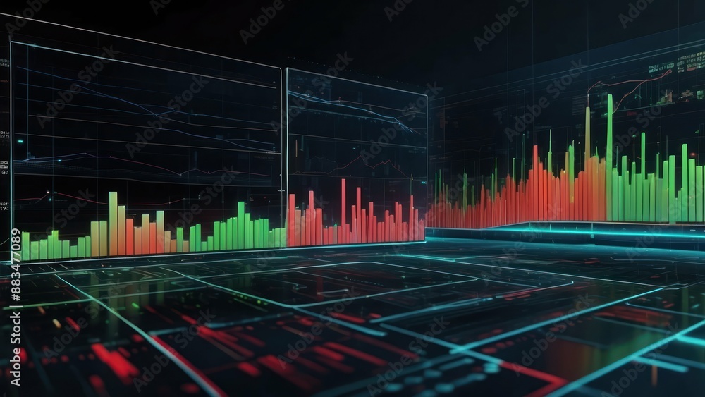 Aufkleber digital data visualization background with dynamic charts and graphs, perfect for finance and analyt