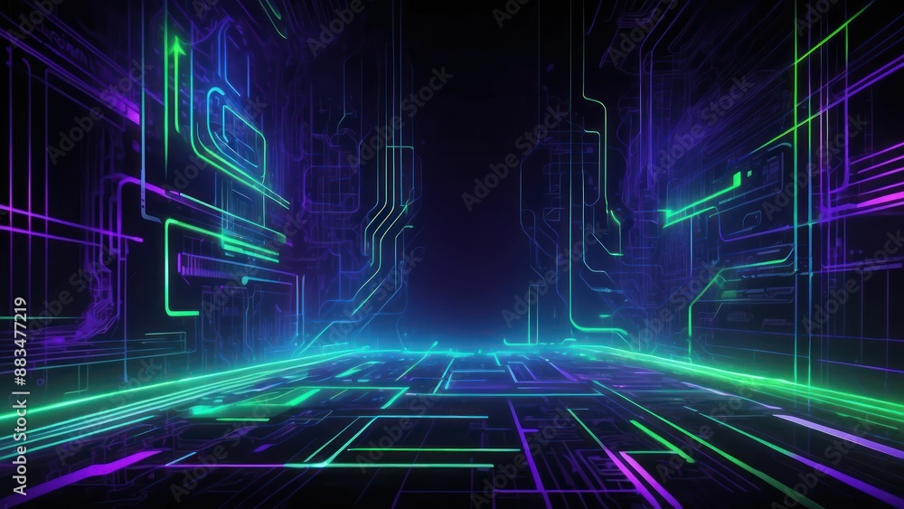 Aufkleber abstract tech background with digital grids and glowing circuits, ideal for cyber themed concepts
