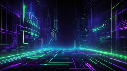 Obraz premium Abstract tech background with digital grids and glowing circuits, ideal for cyber themed concepts