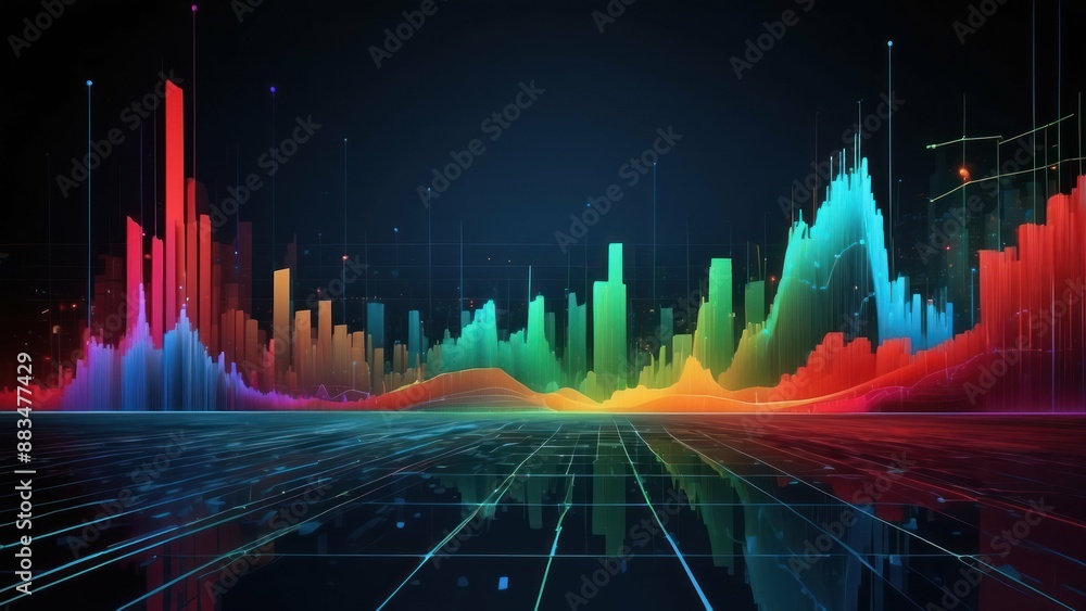 Poster abstract data visualization with vibrant color gradients, ideal for business, tech, and analytics