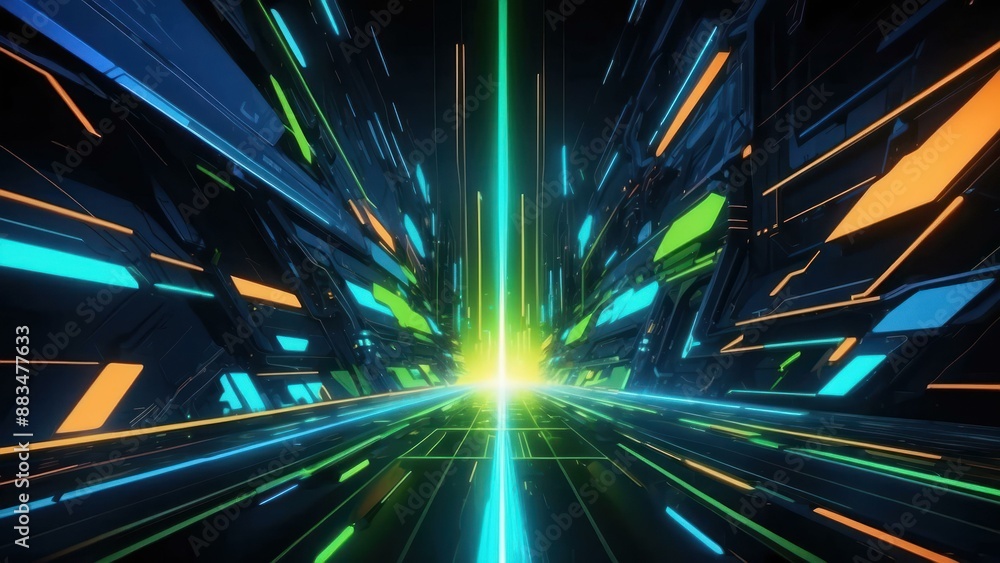 Poster tech innovation concept background with abstract digital design and vibrant neon lights