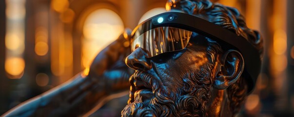 Technology and Art Merge A sculptor using augmented reality to visualize and refine a masterpiece before the first chisel strike