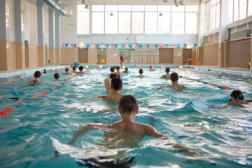 Joyful children splashing in a crystal-clear lake, with their parents cheering from a nearby picnic blanket.. Beautiful simple AI generated image in 4K, unique.
