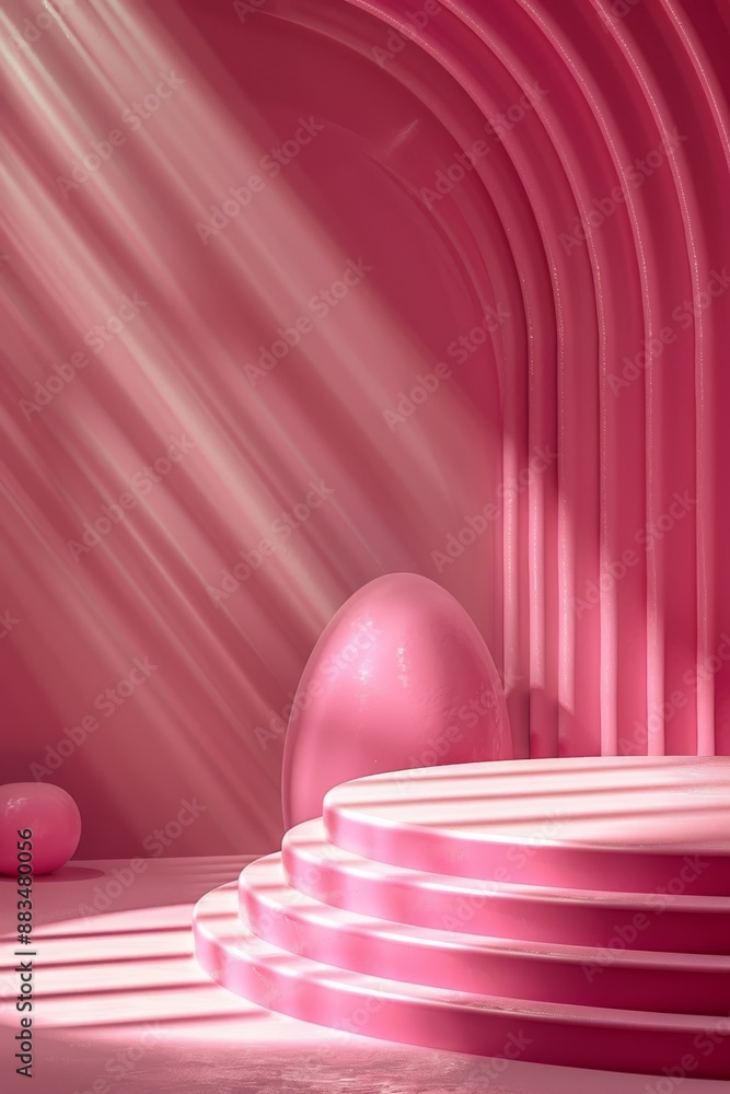 Poster abstract background with empty podium and soft pink lighting in 3d rendering