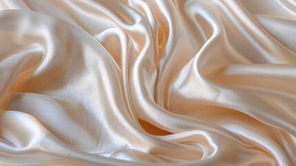 Fototapeta premium Luxurious Cream Silk Fabric with Elegant Folds and Smooth Texture for Fashion and Interior Design