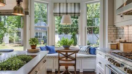 Obraz premium charming suburban farmhouse with a herb garden by the kitchen window and a breakfast nook overlooking the backyard