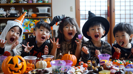 Fototapeta premium ハロウィンキャラクターの衣装を着た子供たち