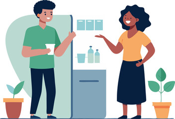 Fototapeta premium Illustration of coworkers having a conversation in the office kitchen area