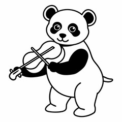 black and white panda bear with a guitar  vector art 