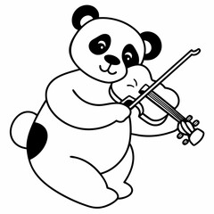 black and white panda bear with a guitar  vector art 