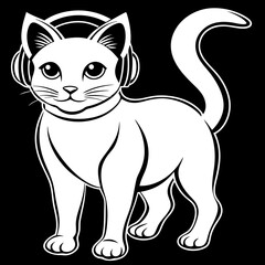 black and white cat and a headphone on its head vector art 