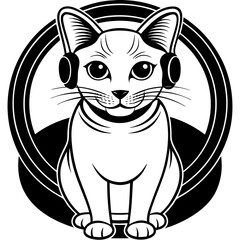 black and white cat and a headphone on its head vector art 