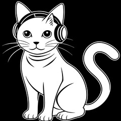 black and white cat and a headphone on its head vector art 