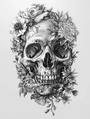 Skull surrounded by flowers