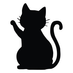 Silhouettes of cat. Funny cartoon black cat. Funny pet. Vector illustration